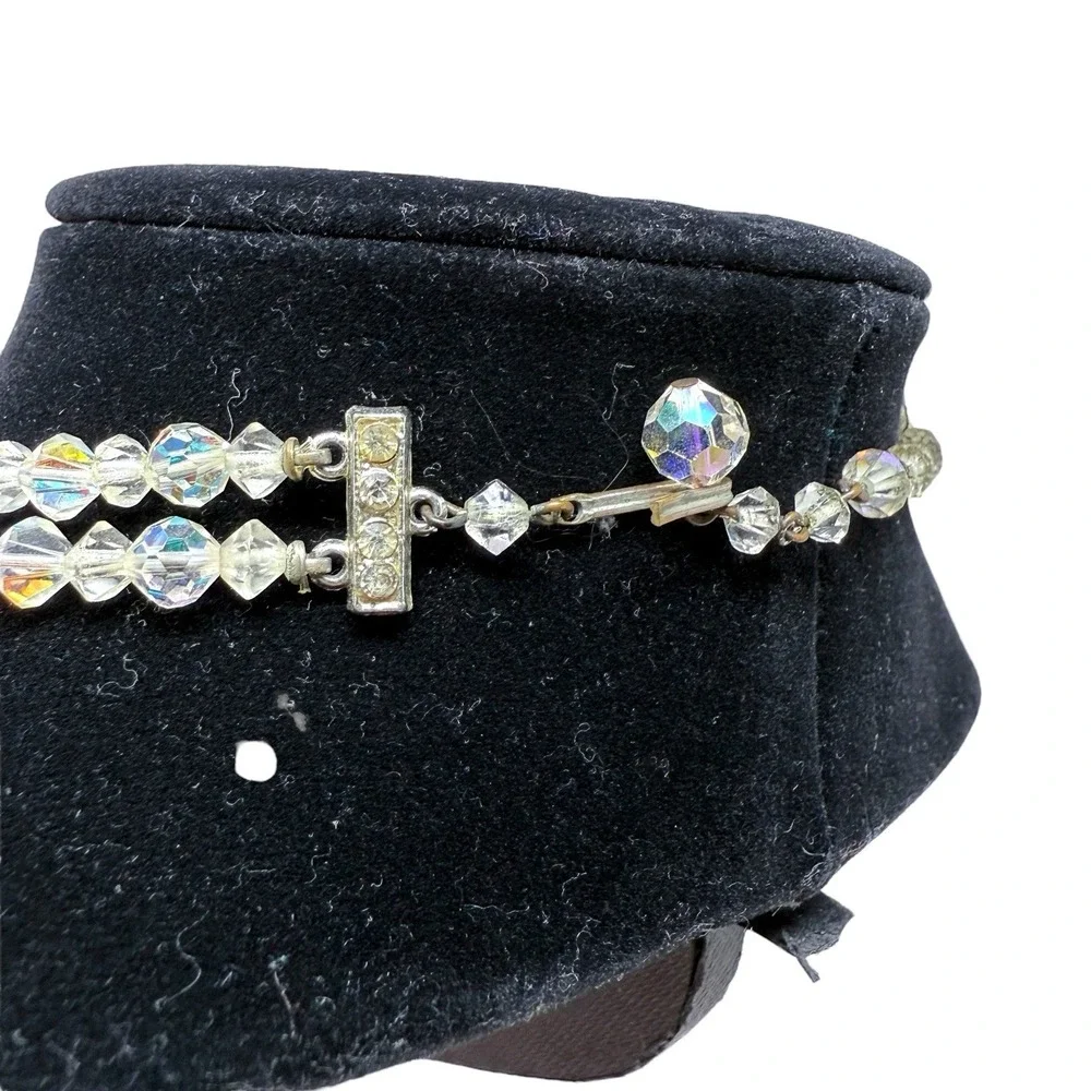 Vintage‎ Womens 1950s Aurora Borealis Crystal Necklace 2 Strand Hook Clasp